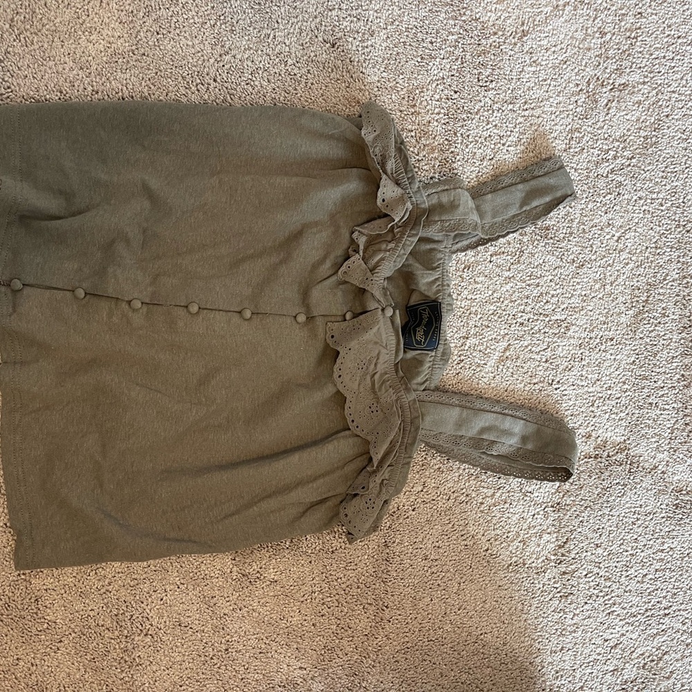 NWT Olive Green Tank Top with Ruffle Detail